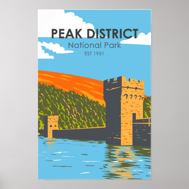 Poster Parque Nacional Peak District Inglaterra Vintage (Frente)