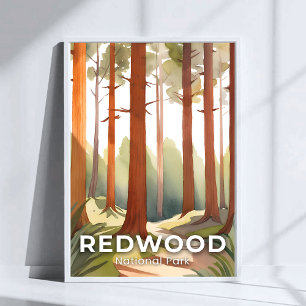 Poster Parque Nacional Redwood Arte de Viagem em Aquare