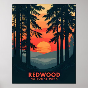 Poster Parque Nacional Redwood Califórnia Retro Vintage