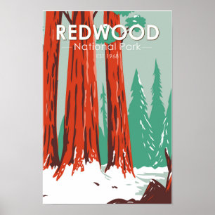 Poster Parque Nacional Redwood Na Vintage De Inverno Na C