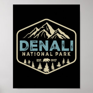 Poster Parque Nacional Retro Denali Montanhas Natureza Vi