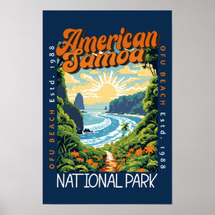 Poster Parque Nacional Samoa Americana Retro Distressed