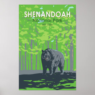Poster Parque Nacional Shenandoah Urso Preto Vintage