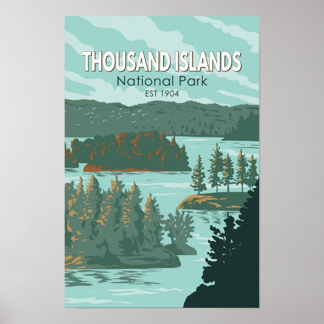 Poster Parque Nacional Thousand Islands Canadá Vintage (Frente)