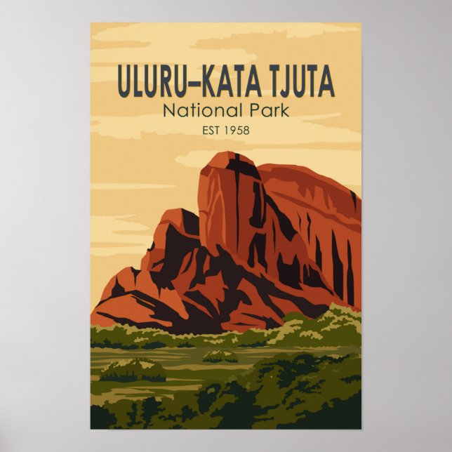 Poster Parque Nacional Uluru-Kata Tjuta, Austrália Vintag (Frente)