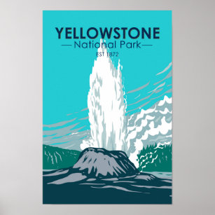 Poster Parque Nacional Yellowstone Castle Geyser Vintage