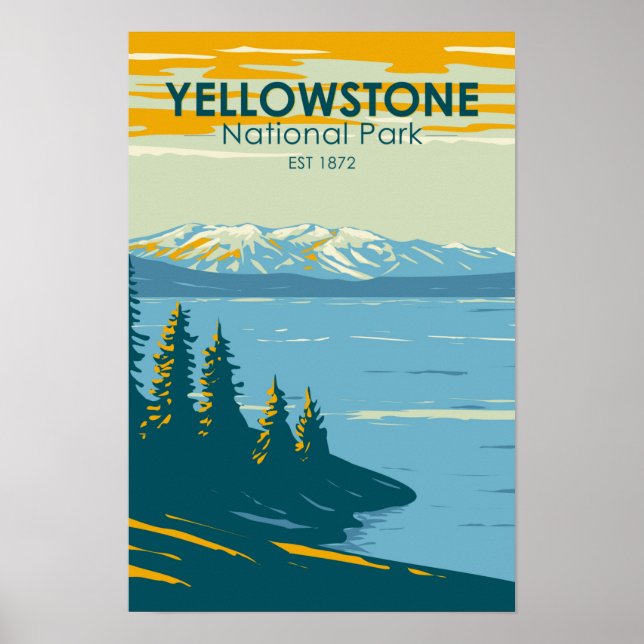 Poster Parque Nacional Yellowstone Lago Vintage (Frente)