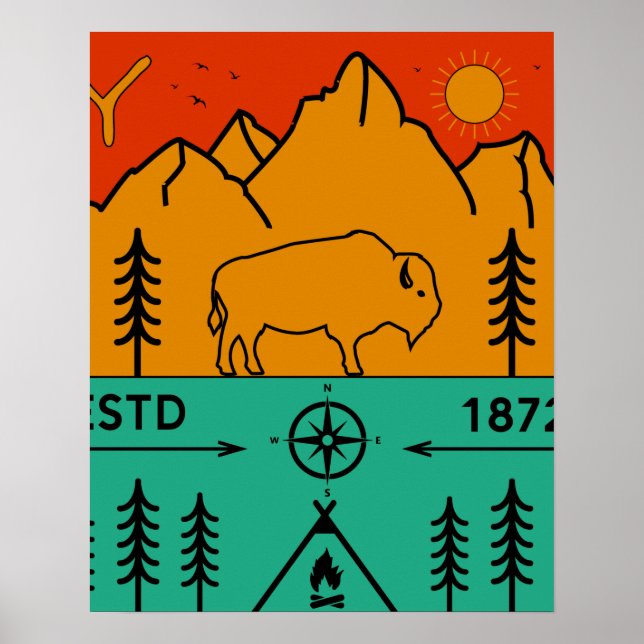 Poster Parque Nacional Yellowstone Retro Wyoming EUA Biso (Frente)
