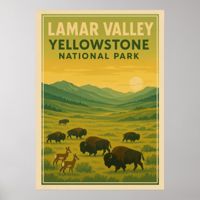 Poster Parque Nacional Yellowstone - Vale do Lamar V01 (Frente)