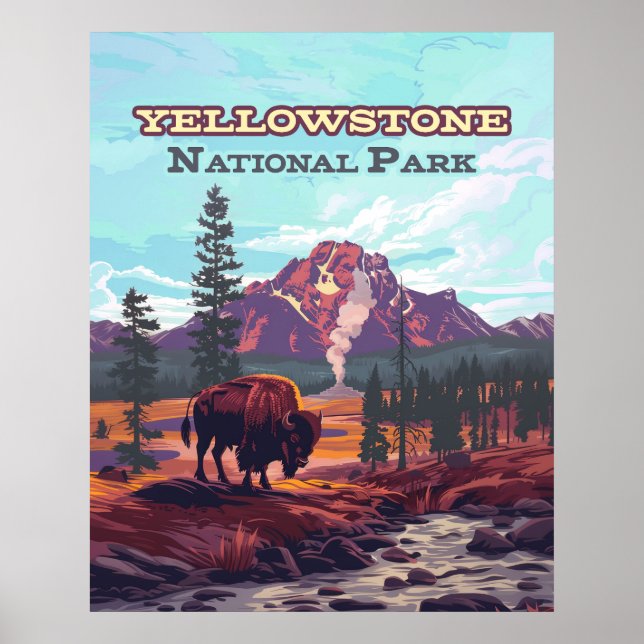 Poster Parque Nacional Yellowstone Wyoming Bison Geyser (Frente)