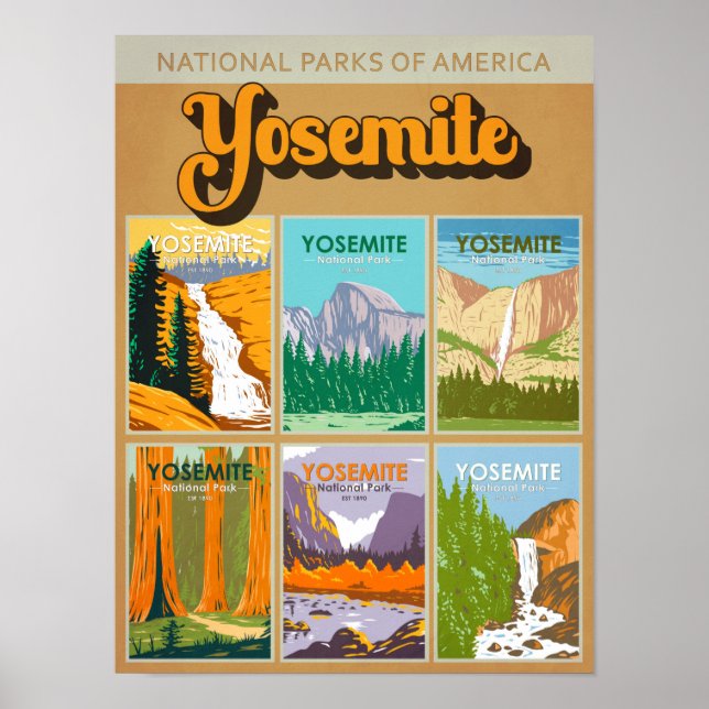 Poster Parque Nacional Yosemite Califórnia Colagem de Mon (Frente)