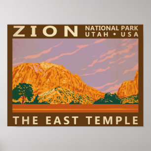 Poster Parque Nacional Zion Utah East Temple Vintage