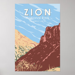 Poster Parque Nacional Zion Utah O Grande Arco Vintage