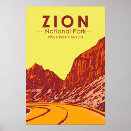 Poster Parque Nacional Zion Utah Pine Creek Canyon Vintag