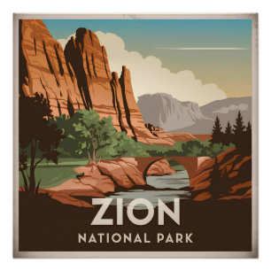 Póster Parque Nacional Zion vintage