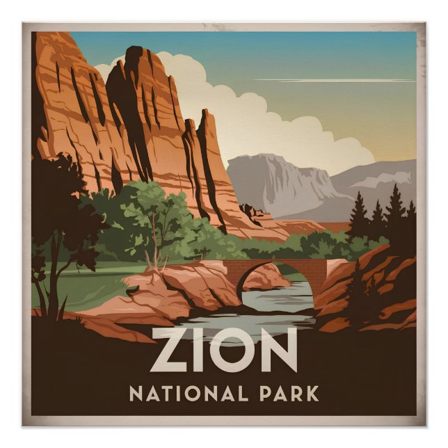 Póster Parque Nacional Zion vintage (Frente)