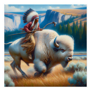 Póster Parque White Buffalo Yellowstone Com Arte Indiana