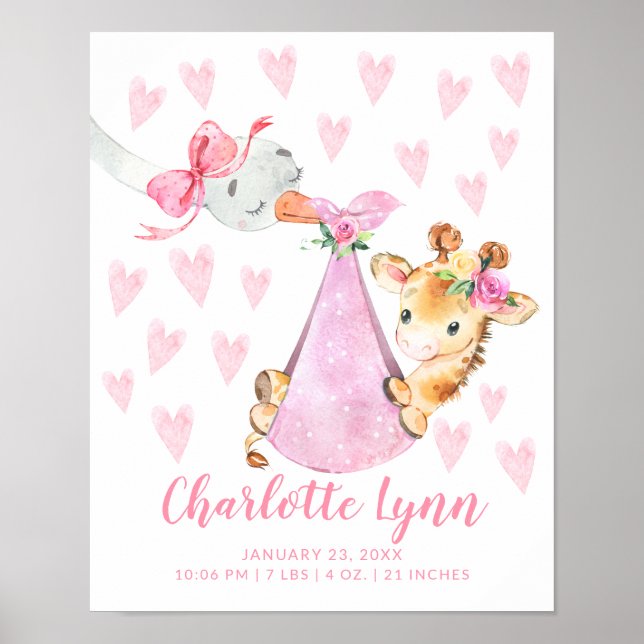 Poster Parques Especiais de Nascimento do Bebê Giraffe (Frente)