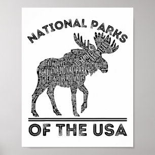 Poster Parques Nacionais Alce Caminhada Viagem Acampament