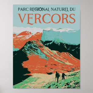 Poster Parques regionais Vercors - Ilustração colorida Fr
