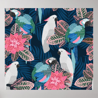 Poster Parrots Tropical: Padrão Vintage Invisível