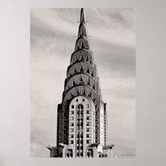 Póster Parte superior do edifício Chrysler NYC - B&W