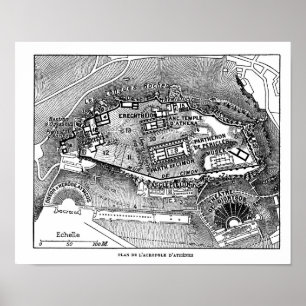 Póster Partenon no Mapa de Atenas