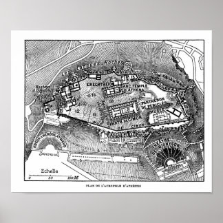 Póster Partenon no Mapa de Atenas