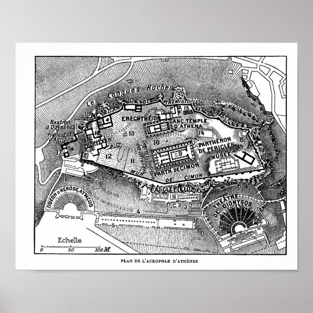 Póster Partenon no Mapa de Atenas (Frente)