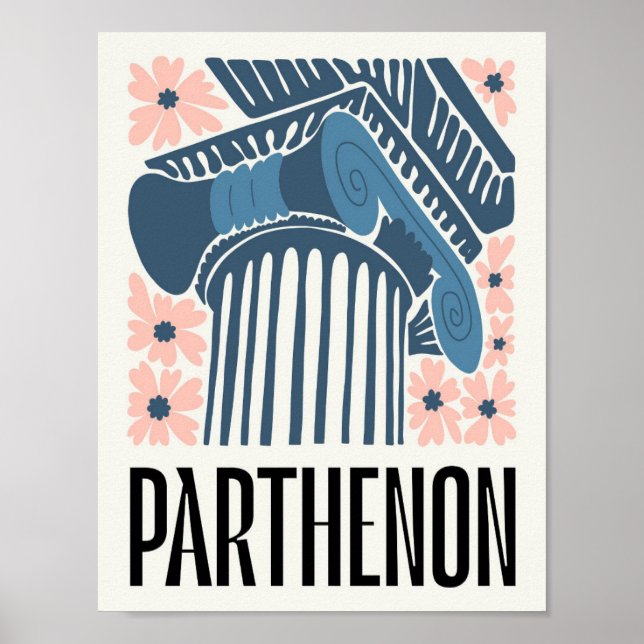 Poster Parthenon Athens Grécia viagem abstrato floral art (Frente)