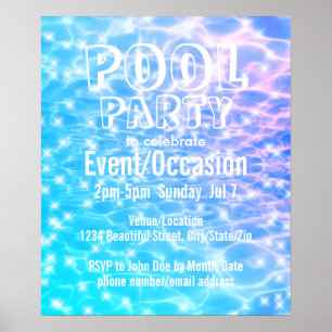 Poster Partido da piscina Praia Festa de Verão - Água azu