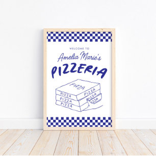 Poster Partido da Pizzaria Italiana Azul Moderna