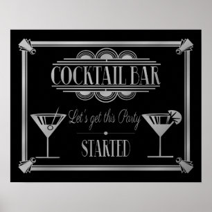 Póster Partido de Gatsby dos anos 20 do sinal do bar do