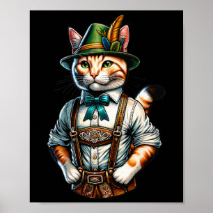 Poster Partido de outubro Cat Funny Alemão Lederhosen da 