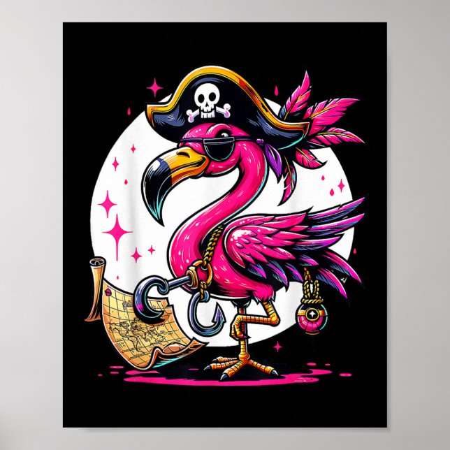 Poster Partido Pirate Pink Flamingo Halloween - Jolly Rog (Frente)