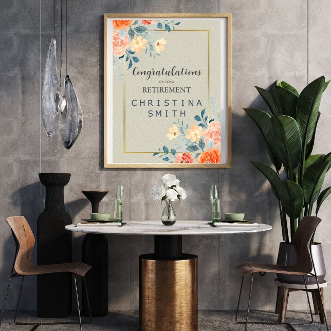 Poster Partido Russo Antiquado de Aposentação Floral de A (Rustic Antique Floral Watercolor Retirement Party Poster)