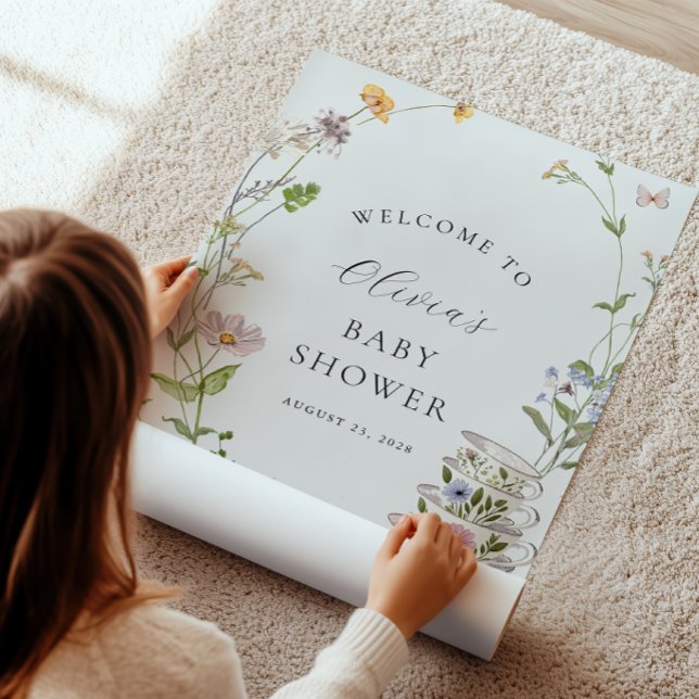 Poster Partido Tea Wildflower Chá de fraldas Bem-vindo (Criador carregado)