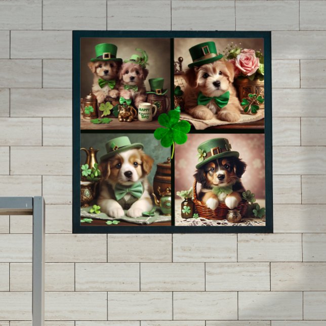 Póster Partido Verde dos Dias de São Patrícios Irlandeses (St Patrick's Day Cute Irish Puppies Green Party Poster)