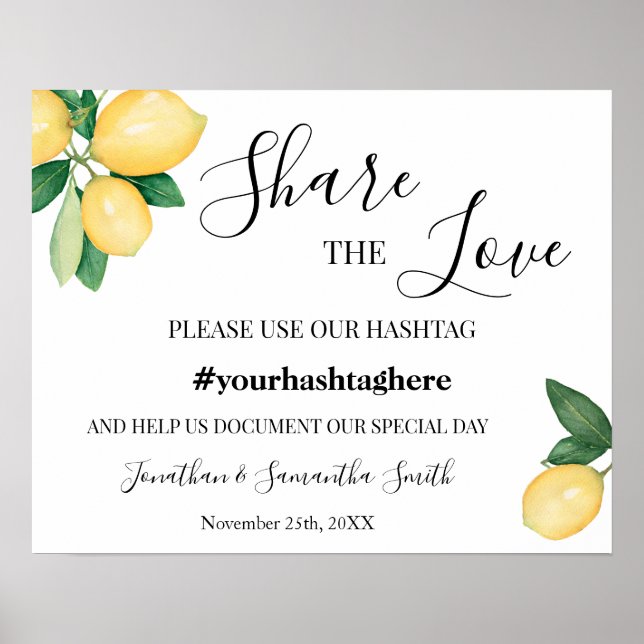Poster Partilhar Os Limões De Casamento Da Hashtag Love (Frente)