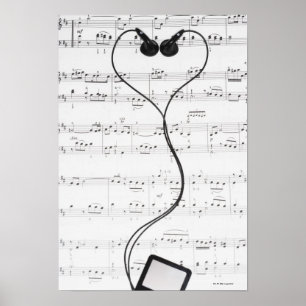 Póster Partitura e fones de ouvido