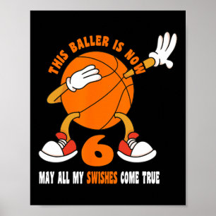 Poster Parto de 4 anos Feliz 6 de Aniversário de Basquete
