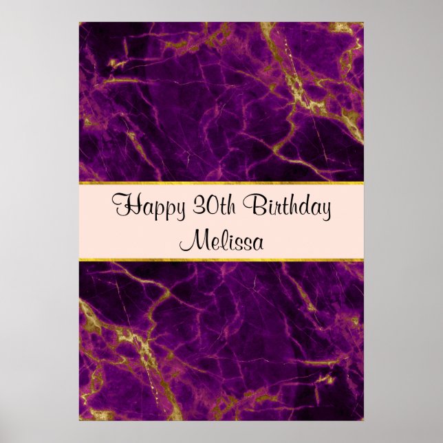 Poster Parto Roxo Moderno e Dourado Abstrato Marble Anive (Frente)