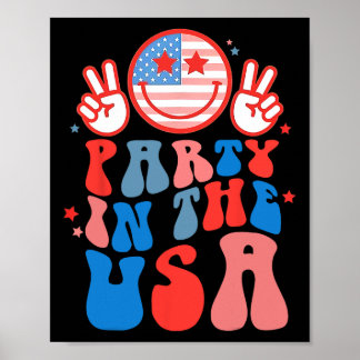Poster Party In The Usa Happy Face Smile American Flag 4t