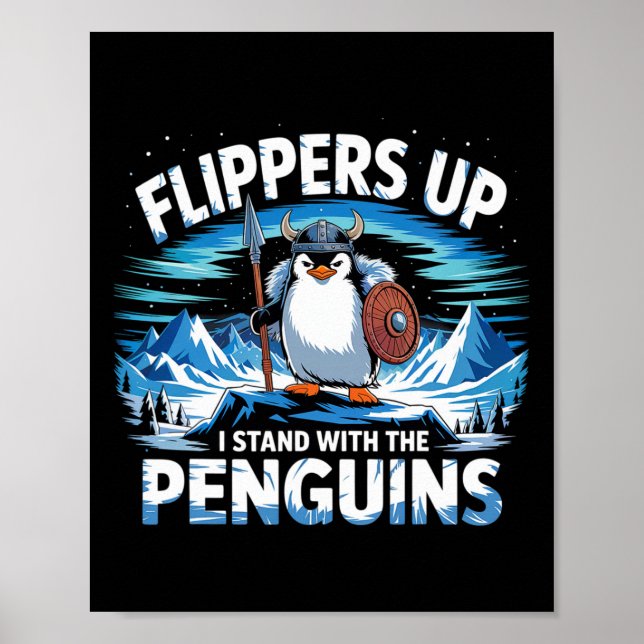 Poster Pás Para Cima Eu Fico Com Pinguins Engraçados (Frente)
