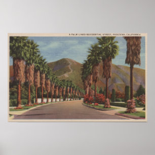 Póster Pasadena, CA - cena & palmas da rua de Residental