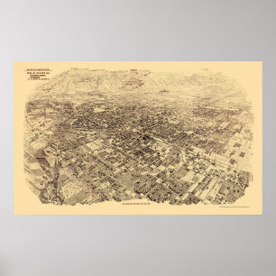 Póster Pasadena, mapa panorâmico de CA - 1903