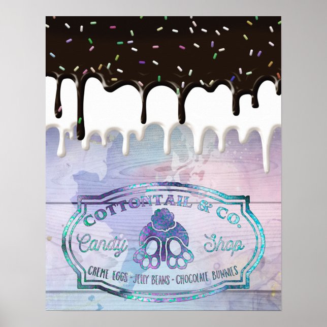 Poster Páscoa Bunny Cottontail Sinal de Compro Doces Choc (Frente)