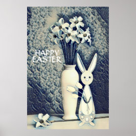 Poster Páscoa Bunny e Daffodils - Estilo Ukiyo-e japonês