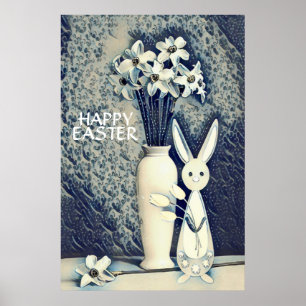 Poster Páscoa Bunny e Daffodils - Estilo Ukiyo-e japonês