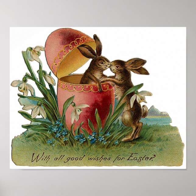 Póster Páscoa Bunny Kiss Vintage (Frente)